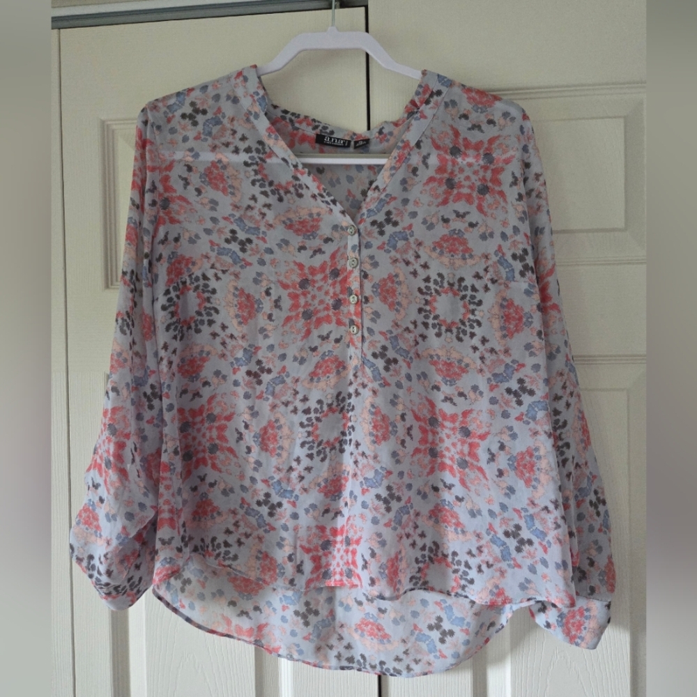 Long Sleeve Printed Blouse, Size Petite Large